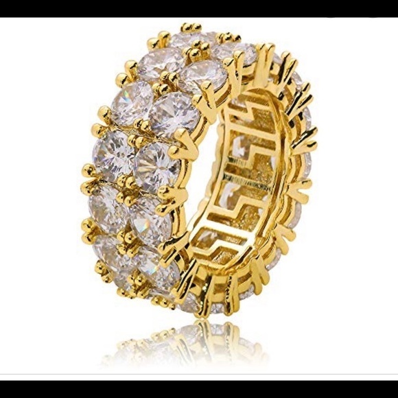 Two Row Cubic Zirconia Yellow Gold Plated Band Ring Wedding Sz 9 - Picture 4 of 10